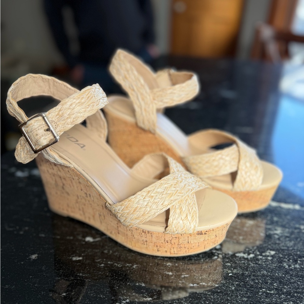 Soda Women's Tan Wedge Sandals